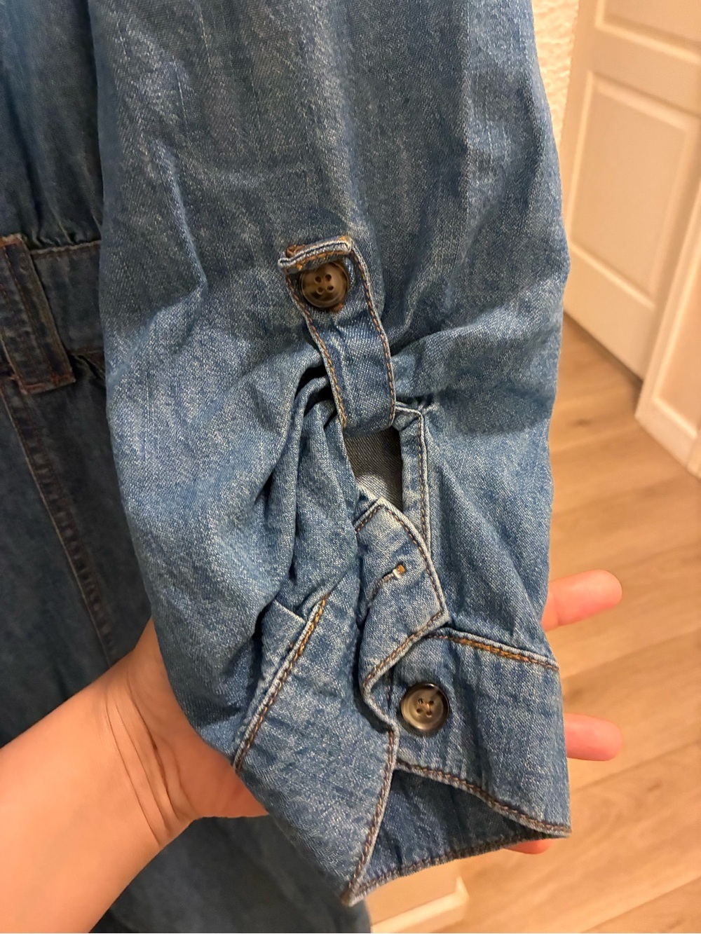 Anthropologie Blue Denim Tie-Waist Utility Jumpsuit - Picture 5 of 8